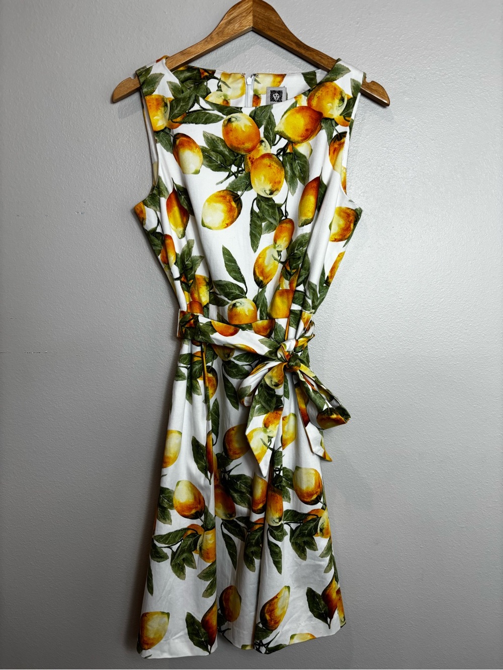 Anne Klein White Midi Dress with Yellow Lemon Print and Green Leaves - Picture 2 of 9